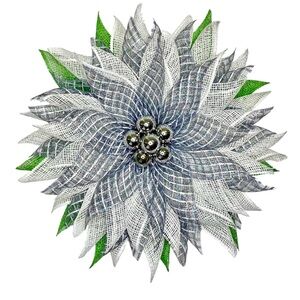 Elegant Silver and Green Decorative Flower Accent